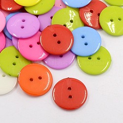Acrylic Sewing Buttons, Plastic Buttons for Costume Design, 2-Hole, Dyed, Flat Round, Mixed Color, 15x2mm, Hole: 1mm(BUTT-E084-C-M)