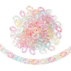 Rainbow Color Plated Transparent Acrylic Linking Rings, Quick Link Connector, for Curb Chain Making, Twisted Oval, Mixed Color, 16x12x3mm, Inner Diameter: 7x4.5mm, 100pcs/bag(FIND-CJC0015-24)