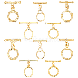 Elite 10Set 5 Style Brass Toggle Clasps, with Jump Rings, Long-Lasting Plated, Polygon, Real 18K Gold Plated, Polygon: 20x15.5x2mm, Hole: 3.4x3mm, Bar:21x7x2mm, Hole: 1.8mm, 5 style, 2set/style, 10set(KK-PH0002-80)