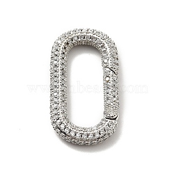 Brass Micro Pave Clear Cubic Zirconia Spring Gate Rings, Cadmium Free & Lead Free, Oval, Platinum, 33x17.5x4mm(KK-G414-06P)