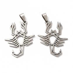 201 Stainless Steel Pendants, Scorpion Outline Charms, Stainless Steel Color, 30x25x1.5mm, Hole: 6.5x3mm(STAS-K251-034P)