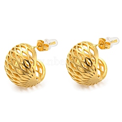 Ion Plating(IP) 304 Stainless Steel Hollow Round Stud Earrings, Half Hoop Earrings, Golden, 18.5x18.5mm(EJEW-C068-04G)