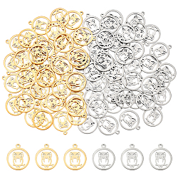 80Pcs 2 Color 304 Stainless Steel Pendants, Ring with Owl, Golden & Stainless Steel Color, 16.5x14x1mm, Hole: 1.2mm, 40pcs/color(STAS-DC0012-30)