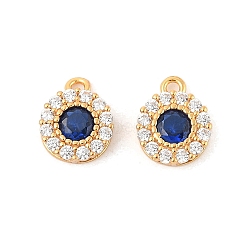 925 Sterling Silver Clear & Dark Blue Cubic Zirconia Flat Round Charms, Rack Plating, with 925 Stamp, Real 18K Gold Plated, 10x8x3mm, Hole: 1.2mm(STER-NH0001-78G)
