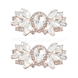 2Pcs Alloy Rhinestone Shoe Decorations, Detachable Shoe Buckle Clips, with Iron Findings, Flower, Rose Gold, 30.5x62x12mm(AJEW-FG0003-73A)