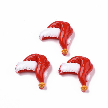 Opaque Resin Cabochons, Christmas Style, Christmas Hat, Red, 28x25x9.5mm