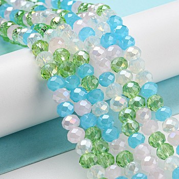 Glass Beads Strands, Faceted, Rondelle, Azure, 6x5mm, Hole: 1mm, about 85~88pcs/strand, 16.1~16.5 inch(41~42cm)