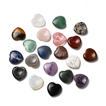 Natural & Synthetic Mixed Gemstone Worry Stones, Heart Thumb Stone, 29.5x30x7.5mm