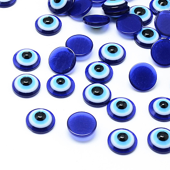 Resin Evil Eye Cabochons, Half Round/Dome, Blue, 8x3.5mm