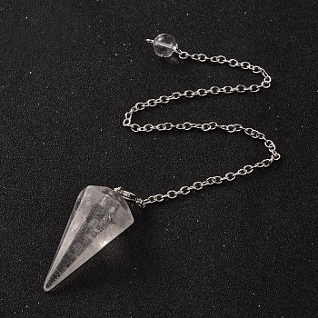 Platinum Tone Brass Crystal Cone Hexagonal Pointed Dowsing Pendulums, with Lobster Claw Clasps, 230x3mm