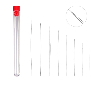 Stainless Steel Collapsible Big Eye Beading Needles, Seed Bead Needle, with Storage Tube, Red, 45~160x15mm, 9pcs/set