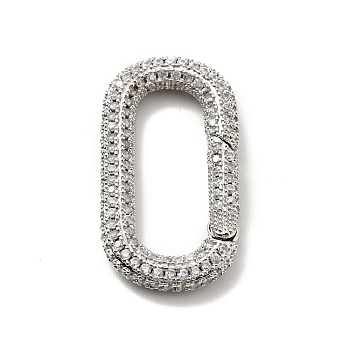 Brass Micro Pave Clear Cubic Zirconia Spring Gate Rings, Cadmium Free & Lead Free, Oval, Platinum, 33x17.5x4mm