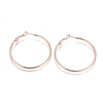 304 Stainless Steel Big Hoop Earrings, Hypoallergenic Earrings, Ring Shape, Rose Gold, 13 Gauge, 47.5x45x1.8mm, Pin: 0.7mm