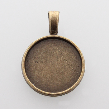 Flat Round Alloy Pendant Cabochon Settings, Plain Edge Bezel Cups, Cadmium Free & Nickel Free & Lead Free, Antique Bronze, Tray: 20mm, 32x23x2mm, Hole: about 4x7mm, about 340pcs/kg
