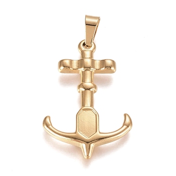 304 Stainless Steel Pendants, Anchor, Golden, 33.5x22.5x2.5mm, Hole: 4x6mm