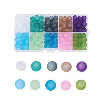 Transparent Glass Beads, Frosted, Round, Mixed Color, 4mm, Hole: 1.1~1.3mm, about 1500~1550pcs/box