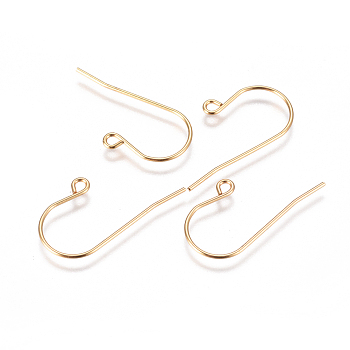 Vacuum Plating 304 Stainless Steel Earring Hooks, with Horizontal Loop, Golden, 27.5x13x0.8mm, Hole: 1.8mm, 21 Gauge, Pin: 0.7mm