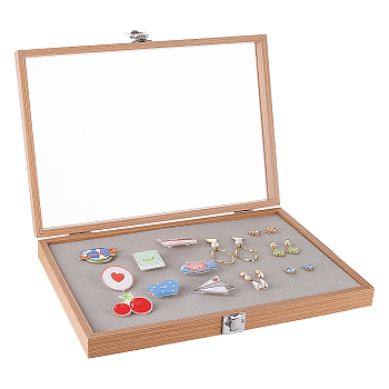 Wood Presentation Boxes for Badge Storage and Display, with Glass Window and Iron Clasp, Rectangle, Light Grey, 35x24.7x5.05cm