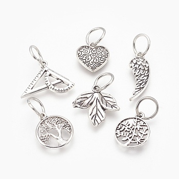 Alloy Pendants, Mixed Shaped, Antique Silver & Platinum, 15.5~26x9.5~24x1.5~3mm, Hole: 7.5~8mm