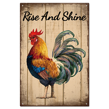 Vintage Metal Tin Sign, Iron Wall Decor for Bars, Restaurants, Cafe Pubs, Rectangle, Rooster, 300x200x0.5mm