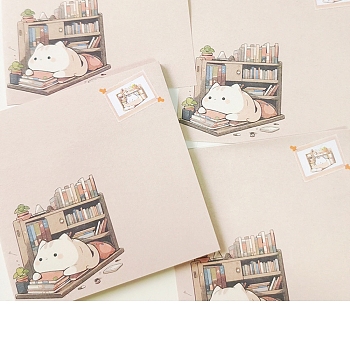 Cartoon Square with Cat Pattern Memo Pad Sticky Notes, Sticker Tabs, for Office School Reading, Beige, 76x76mm, 50 sheets/book