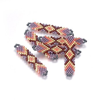 MIYUKI & TOHO Handmade Japanese Seed Beads Links, Loom Pattern, Shuttle Shape, Colorful, 41.5~42.5x8.5~9x1.7mm, Hole: 2mm