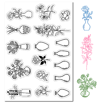 Custom PVC Plastic Clear Stamps, for DIY Scrapbooking, Photo Album Decorative, Cards Making, Stamp Sheets, Film Frame, Vase Pattern, 160x110x3mm