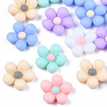 Opaque Resin Cabochons, Rubberized Style, Flower, Mixed Color, 13x13x4mm