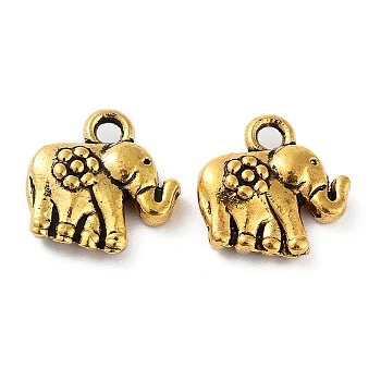 Tibetan Style Alloy Charms, Cadmium Free & Lead Free, Elephant, Antique Golden, 12x12x4mm, Hole: 1.6mm