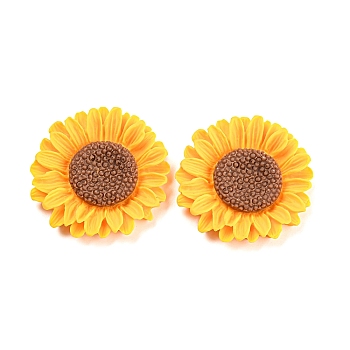 Opaque Resin Flower Cabochons, Sunflower, Gold, 40x6mm