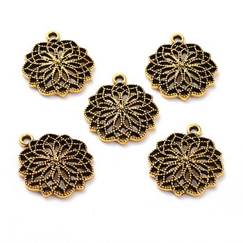 Tibetan Style Alloy Pendants, Flower, Antique Golden, 24.5x21x4mm, Hole: 2mm