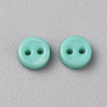 Mini Resin Button, 2-Hole Doll BJD Garment Accessories, Flat Round, Turquoise, 3x1mm, Hole: 0.5mm
