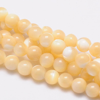 Natural Sea Shell Round Bead Strands, 4mm, Hole: 1mm, about 108pcs/strand, 15.5 inch