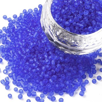 Glass Seed Beads, Frosted Colors, Round, Cornflower Blue, Size: about 2mm in diameter, hole:1mm, about 6666pcs/100g