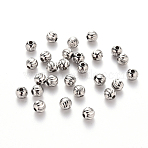 Tarnish Resistant 201 Stainless Steel Corrugated Beads, Round, Stainless Steel Color, 5x4.5mm, Hole: 1.8mm(STAS-S103-17C-P)