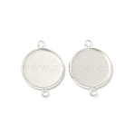 Flat Round Brass Connector Cabochon Settings, Rack Plating Round Blank Bezel Trays, Long-Lasting Plated, Lead Free & Cadmium Free, 925 Sterling Silver Plated, Tray: 14mm, 21.5x16x2mm, Hole: 1.5mm(KK-K414-13A-S)