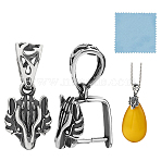 1Pc Sterling Silver Ice Pick Pinch Bails, with Suede Fabric Square Silver Polishing Cloth, Wolf, Antique Silver, 12x8mm, Hole: 6x4mm, Pin: 0.8mm(STER-GO0001-53)