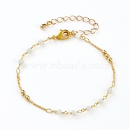 Faceted Glass Beaded Bracelets, with Brass Beads and Lobster Claw Clasps, Round, Real 18K Gold Plated, White, 7-1/4 inch(18.3cm)(BJEW-JB05853-03)