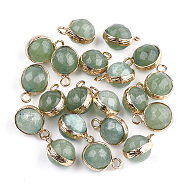 Natural Agate Pendants, with Brass Findings, Cadmium Free & Nickel Free & Lead Free, Faceted, Dyed, Round, Golden, Dark Sea Green, 13~16x9~12x8~11mm, Hole: 2mm(G-S344-33B)