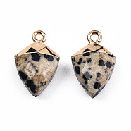 Natural Dalmatian Jasper Pendants, with Light Gold Plated Iron Findings, Faceted, Kite Charm, 18.5x11.5~12x6mm, Hole: 1.6mm(G-N326-134-06)