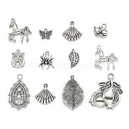 Tibetan Style Alloy Pendants, Natural Theme, Mixed Shapes, Antique Silver, 18.5~34.5x7.5~29.5x1.5~5.5mm, Hole: 1~2.5mm, about 57pcs/99g(TIBE-MSMC009-02)
