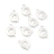 201 Stainless Steel Charms, Alphabet, Letter.Q, 12.6x8.3x0.7mm, Hole: 1.2mm(STAS-C021-06P-Q)
