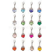16Pcs Faceted Rondelle Glass Pendants Decorations, with Zinc Alloy Lobster Clasps Charm, for Keychain, Purse, Backpack Ornament, Mixed Color, 27mm(HJEW-JM00814)