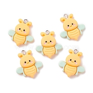 Opaque Resin Pendants, with Platinum Tone Iron Loops, Bee, Gold, 25.5x22.5x6mm, Hole: 2mm(RESI-F030-15)