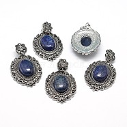 Natural Lapis Lazuli Gothic Pendants, with Antique Silver Plated Zinc Alloy Rhinestone Findings, Oval, Lead Free & Nickel Free, Total Length: 47~48.5mm, Hole: 5x7mm, Oval Pendant: 39~40x27~27.5x7.5~9mm(G-F228-18J-FF)
