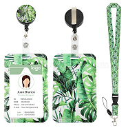 Leaf Pattern ABS Plastic ID Badge Holder Sets, include Lanyard and Retractable Badge Reel, ID Card Holders with Clear Window, Rectangle, Green, Card: 110x69x5.5mm(AJEW-WH0368-19)