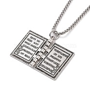 201 Stainless Steel Chain, Zinc Alloy Pendant Necklaces, Book, Antique Silver & Stainless Steel Color, 23.62 inch(60cm)(NJEW-C034-16P)