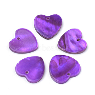 Spray Paint Freshwater Shell Charms, Heart, Purple, 13~14x13~14x1.5~2mm, Hole: 1mm(X-SHEL-Q012-013F)
