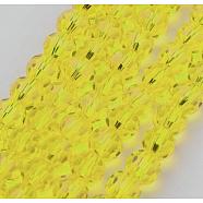 Transparent Glass Bead Strands, Imitate Austrian Crystal, Faceted(32 Facets), Round, Yellow, 6mm, Hole: 1mm, about 100pcs/strand, 21~22 inch(X-GLAA-G013-6mm-68)