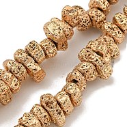 Electroplated Natural Lava Rock Beads Strands, Chip, Light Gold Plated, 3~4x6~11x4~6mm, Hole: 1mm, about 107~111pcs/strand, 15.35~15.75''(39~40cm)(G-I360-U01-02)
